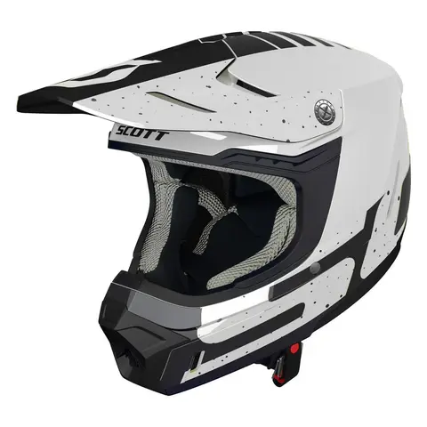 Scott 350 EVO Team Crosshjelm - Hvit/Sort Termo shell, Conehead, vaskbar liner